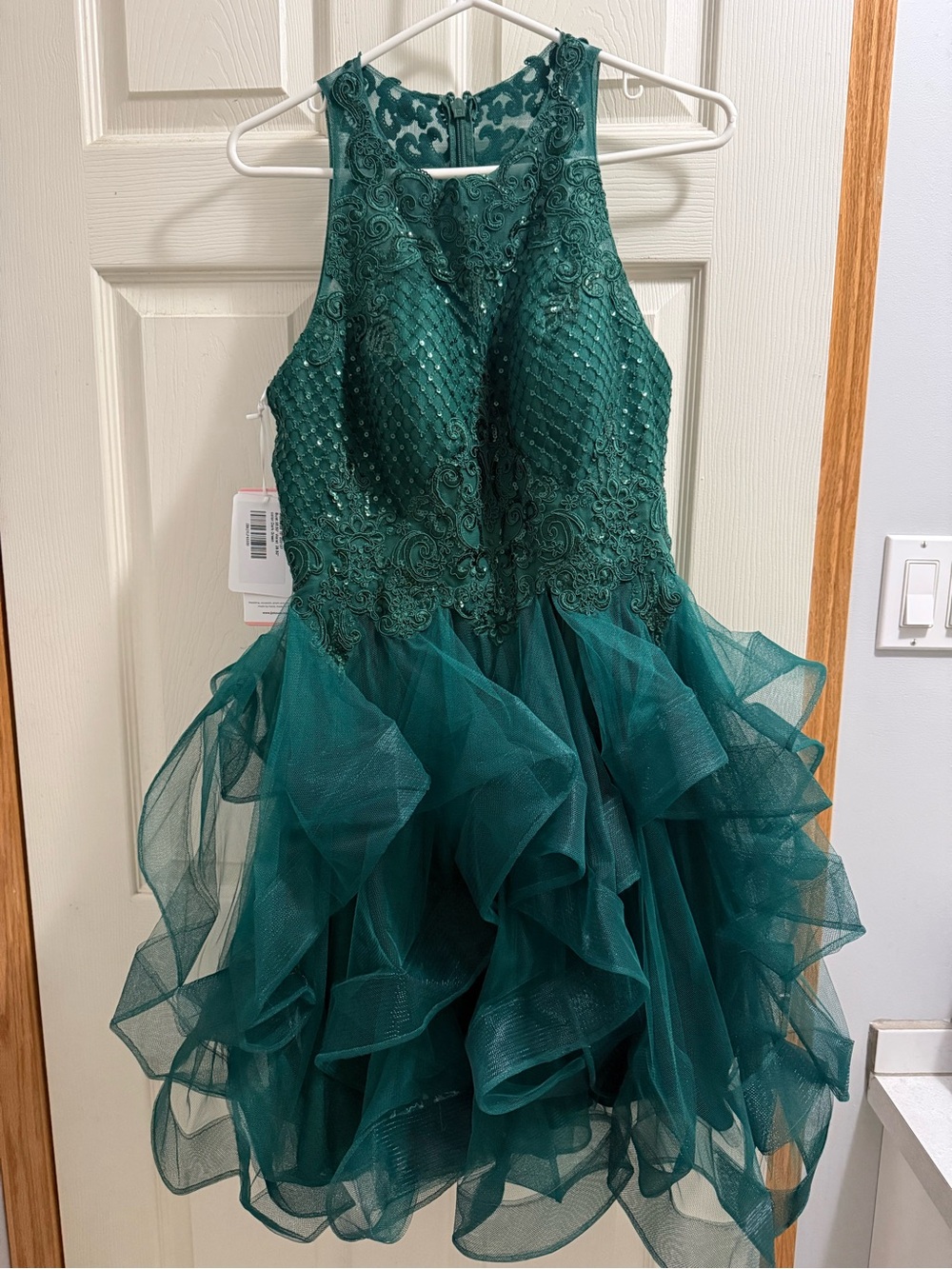 JJs House Emerald Green Lace & Ruffle Party Dress